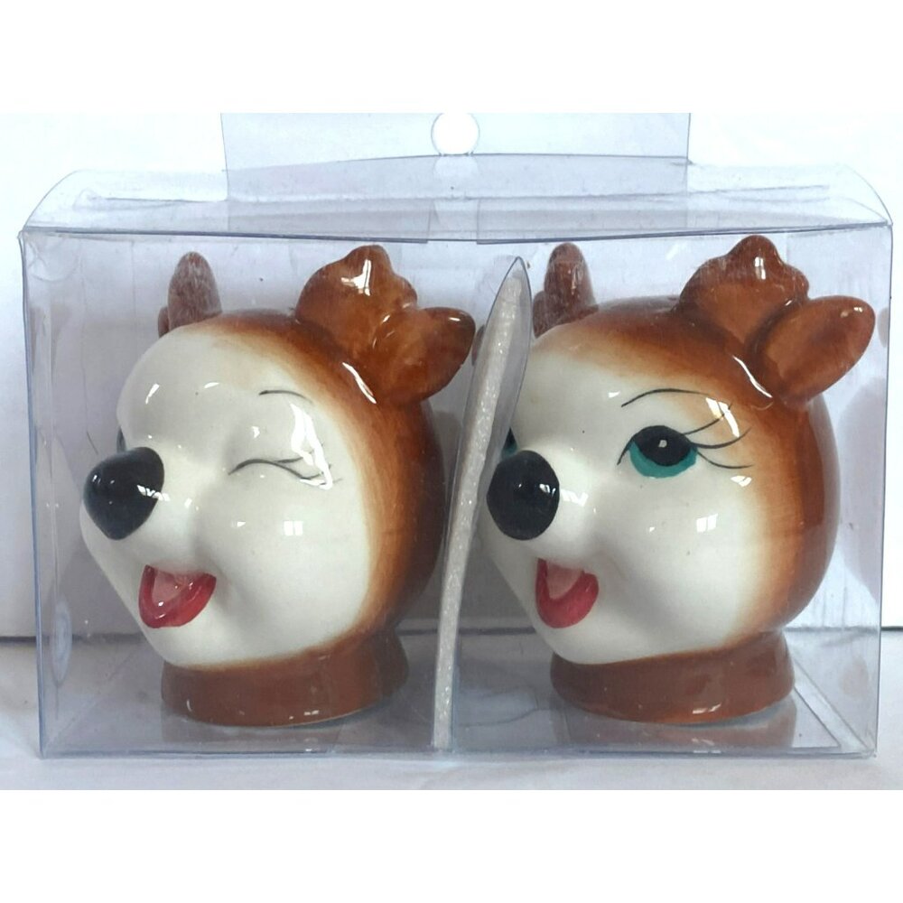 Anthropomorphic Christmas Salt & Pepper Shakers Winking Deer Vintage Style NEW! - Picture 5 of 7